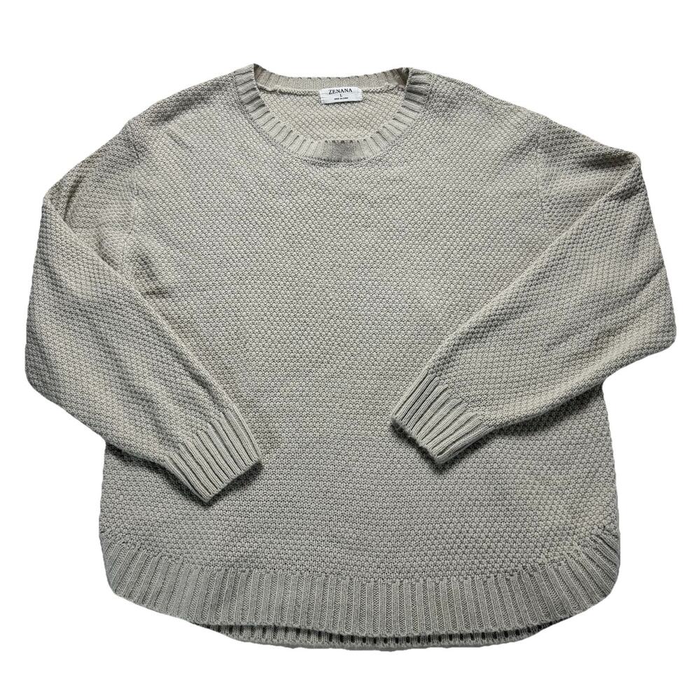 Zenana Women's Sweater Waffle Knit Beige Size L Casual Cozy